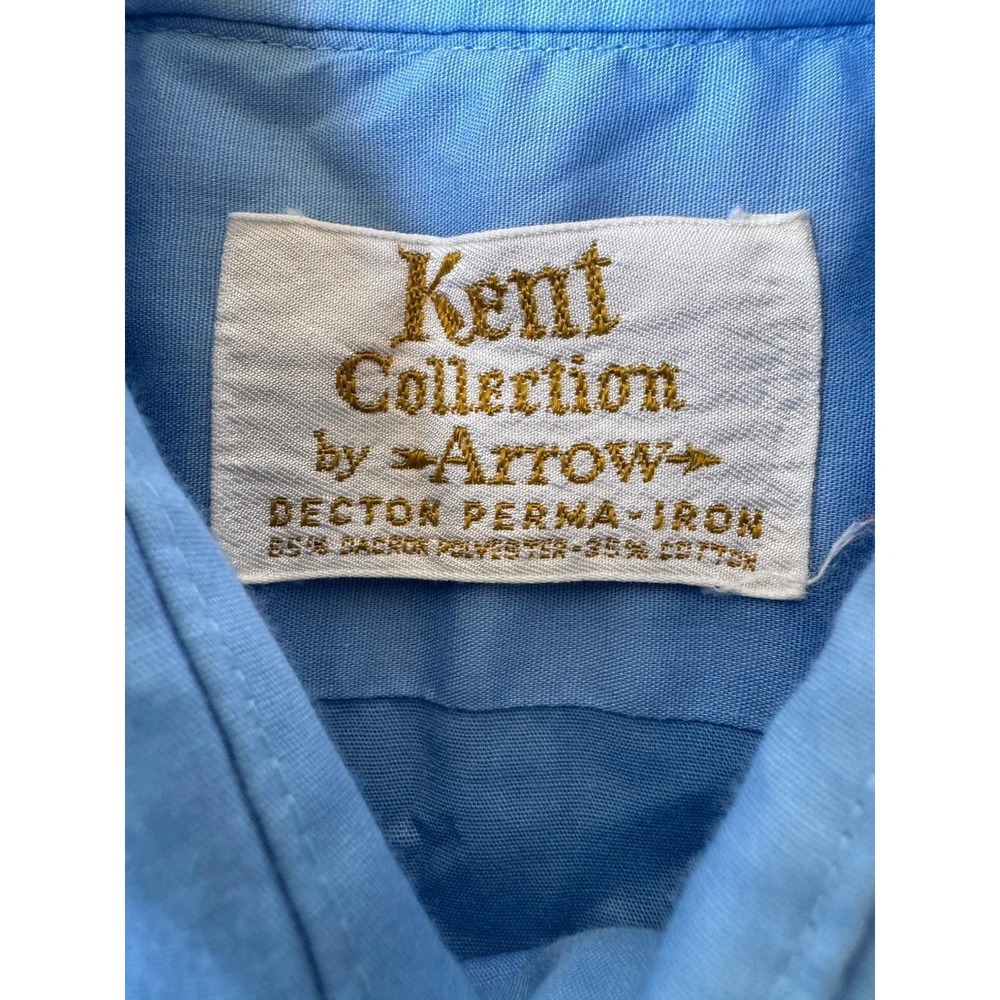 Vintage Arrow Kent Collection Shirt Mens 14.4 -32 Blue Button Up Long Sleeve 70s - Picture 9 of 12